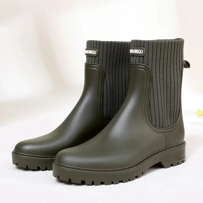 Damen Regenstiefeletten - Strickbündchen & Gesteppte Paneele - Image 6