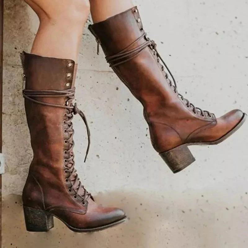 Damen Schnürstiefel - Kniehoch mit Reißverschluss hinten - Image 3