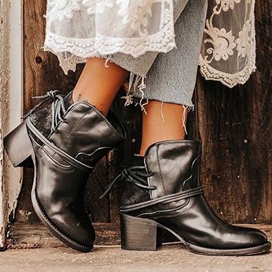 Damen Stiefeletten im Western-Stil - Schnürdetails & Blockabsatz - Image 3
