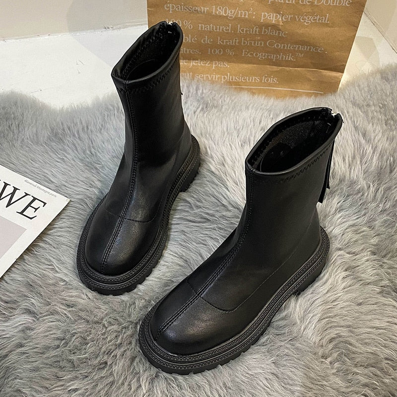 Damen Stiefeletten mit Reißverschluss hinten - Robuste Profilsohle - Image 4