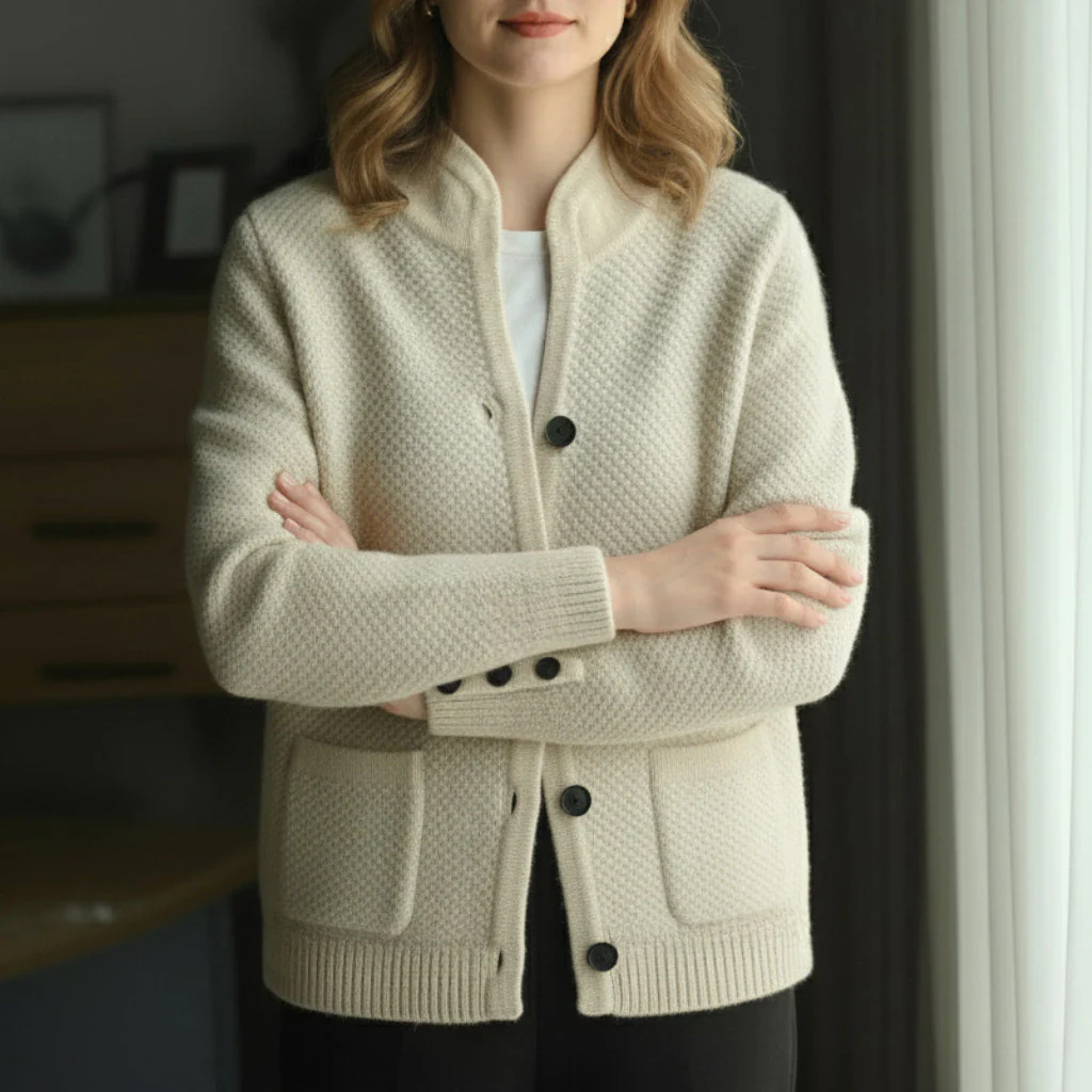 Damen-Strickcardigan – Stehkragen mit Knopfverschluss