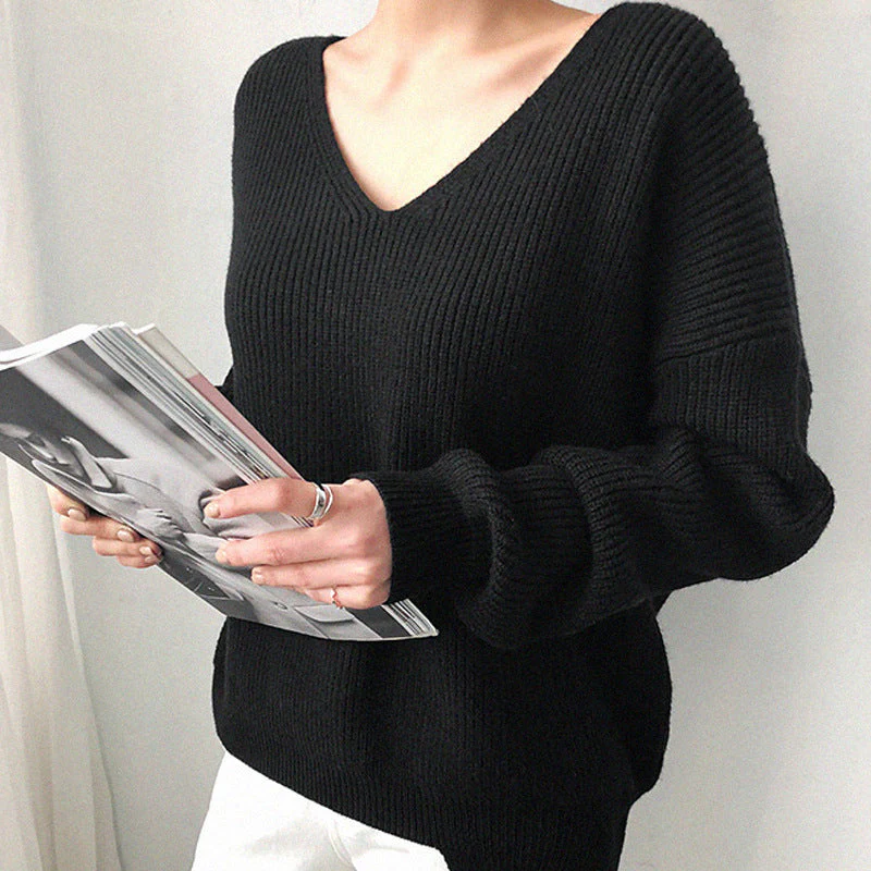 Damen V-Ausschnitt Strickpullover - Weicher Gerippter Stil - Image 3