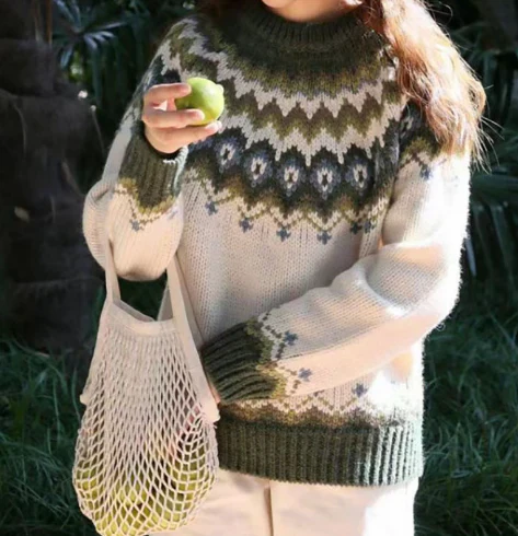 Damen Wollpullover – Relaxed Fit mit Nordischem Muster - Image 4