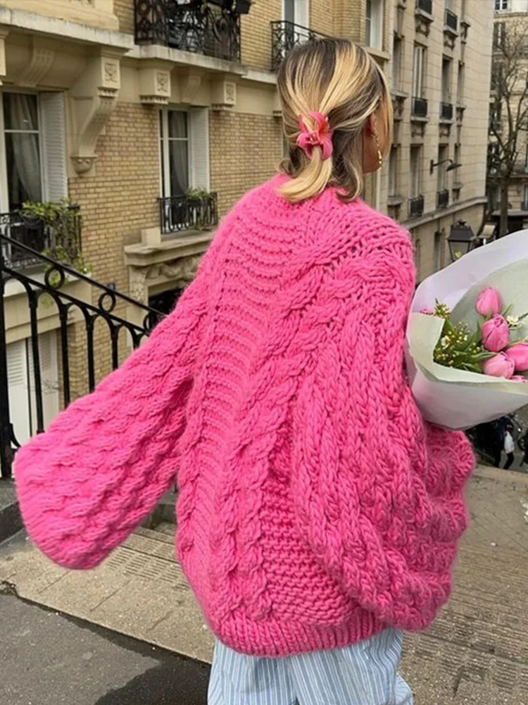 Damen Zopfstrickpullover - Oversized Fledermausärmel - Image 2