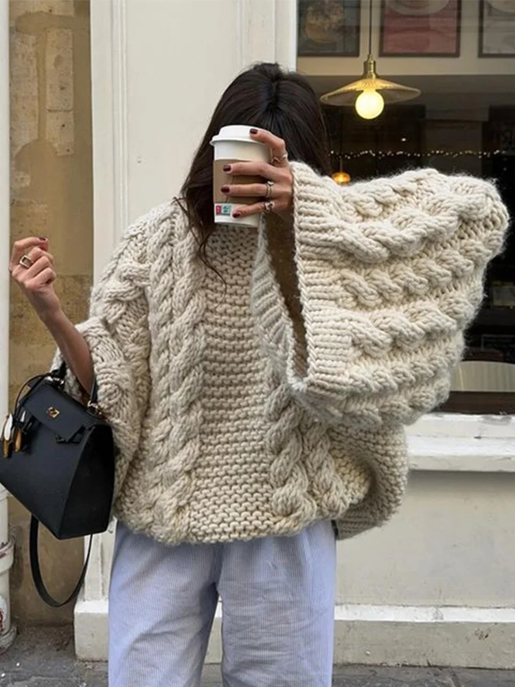Damen Zopfstrickpullover - Oversized Fledermausärmel - Image 3
