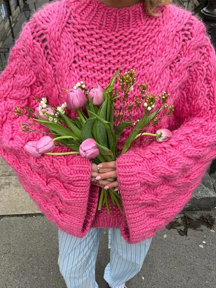 Damen Zopfstrickpullover - Oversized Fledermausärmel - Image 4