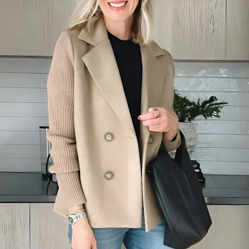 Damen Zweireiher Blazer - Gestrickte Ärmel & Reverskragen