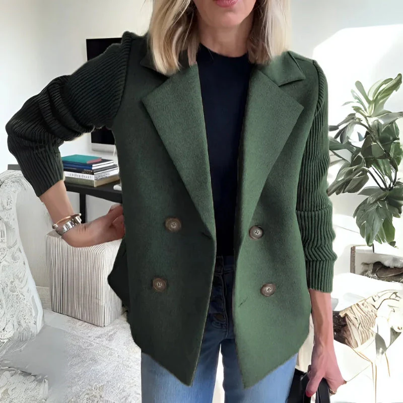 Damen Zweireiher Blazer - Gestrickte Ärmel & Reverskragen - Image 2