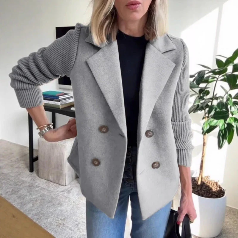 Damen Zweireiher Blazer - Gestrickte Ärmel & Reverskragen - Image 3