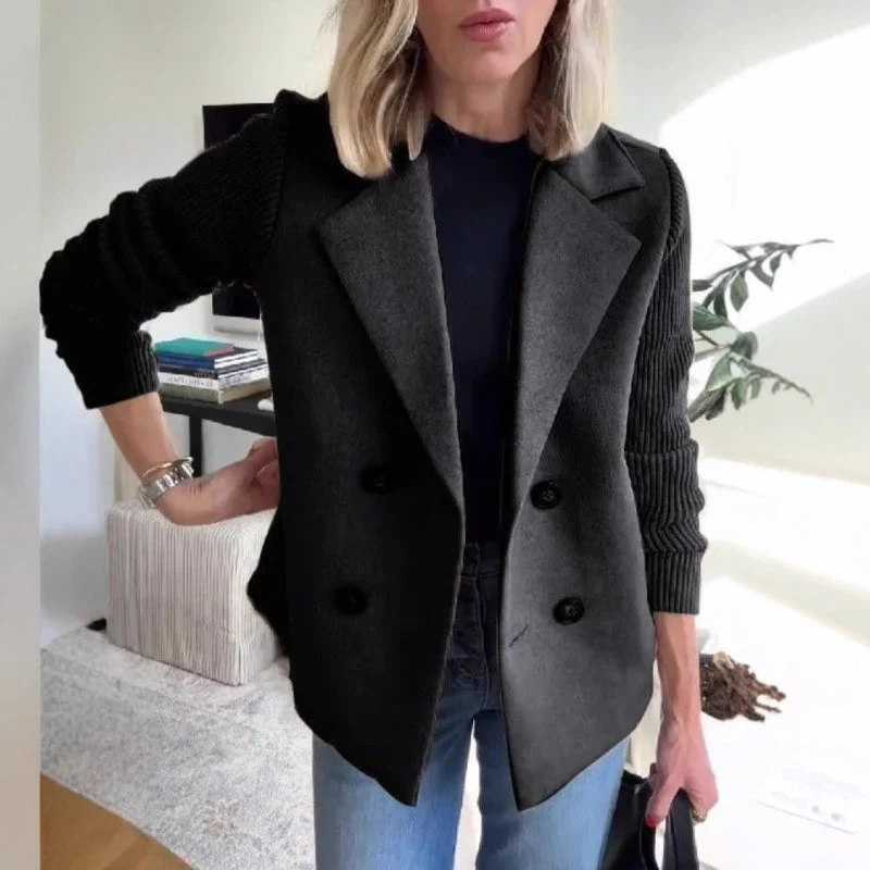 Damen Zweireiher Blazer - Gestrickte Ärmel & Reverskragen - Image 4