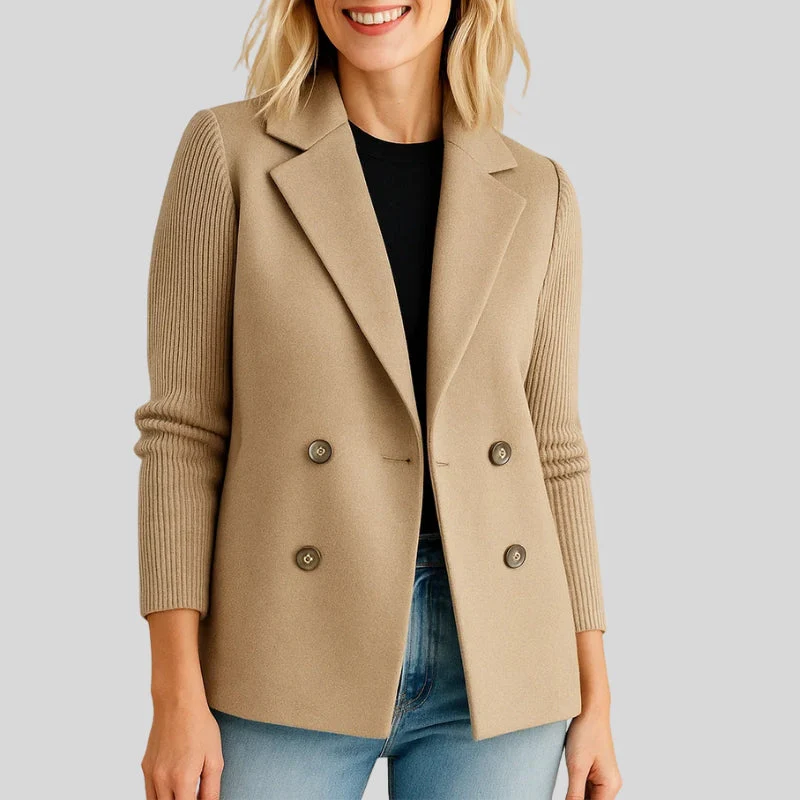 Damen Zweireiher Blazer - Gestrickte Ärmel & Reverskragen - Image 5