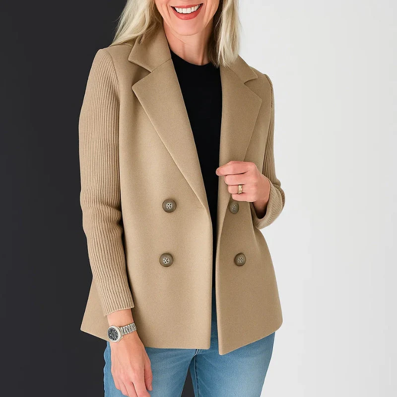 Damen Zweireiher Blazer - Gestrickte Ärmel & Reverskragen - Image 6
