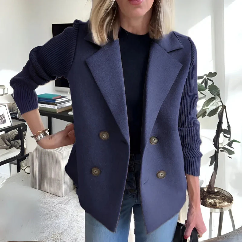 Damen Zweireiher Blazer - Gestrickte Ärmel & Reverskragen - Image 7