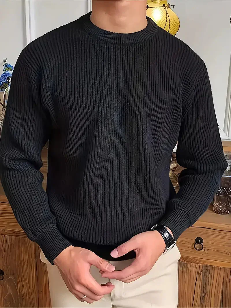 Herren Breit Gerippter Strickpullover – Weiche Textur & Rundhals - Image 3