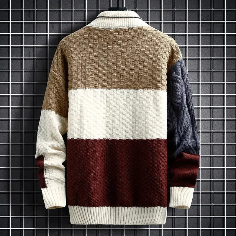 Herren Colorblock Pullover - Strukturierter Stehkragen-Strick - Image 2
