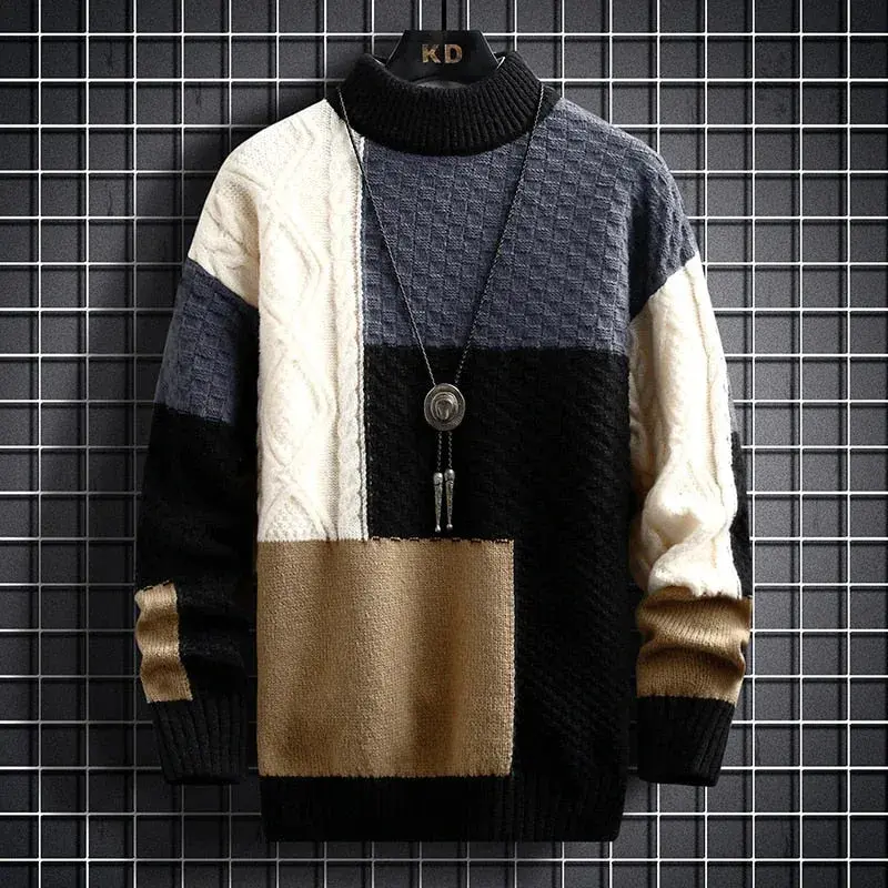 Herren Colorblock Pullover - Strukturierter Stehkragen-Strick - Image 4