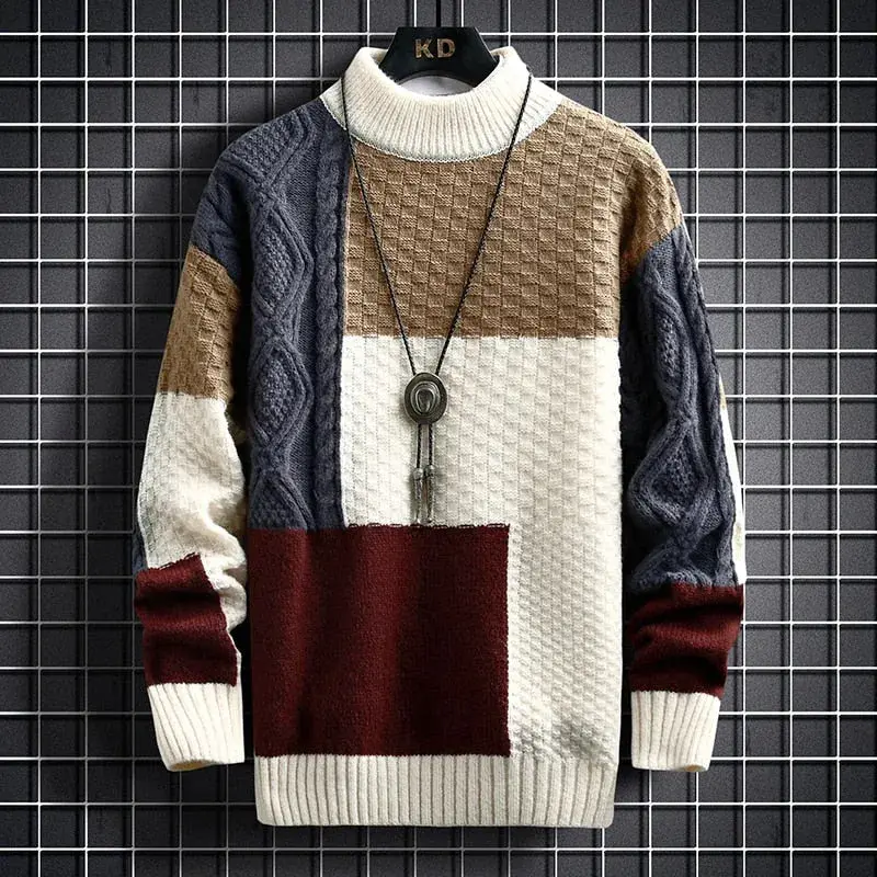 Herren Colorblock Pullover - Strukturierter Stehkragen-Strick - Image 3
