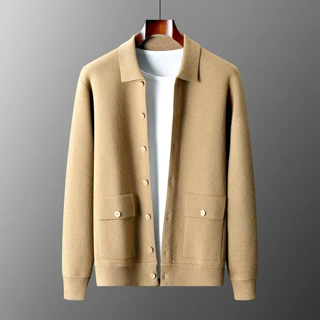 Herren Dicht Gestrickter Cardigan – Durchgehende Knopfleiste mit Pattentaschen - Image 3