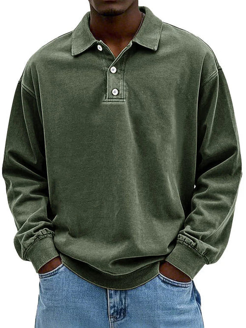 Herren Distressed Langarm Polohemd - Relaxte Passform - Image 8