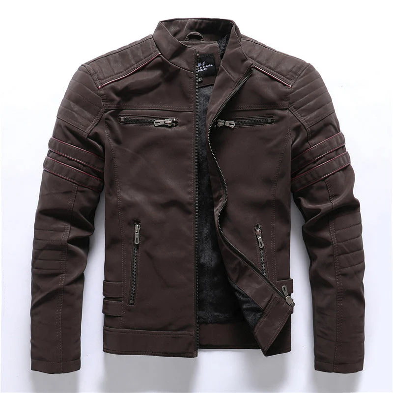 Herren Gesteppte Biker-Stil Jacke - Reißverschlusstaschen mit Stehkragen - Image 4