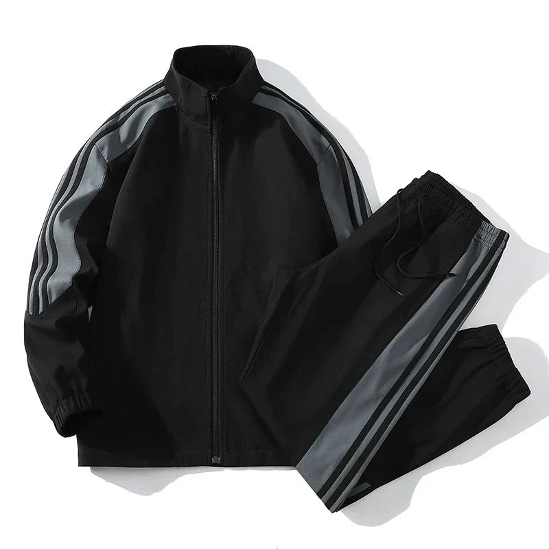 Herren Gestreifter Trainingsanzug Set - Jacke mit Reißverschluss & Jogger