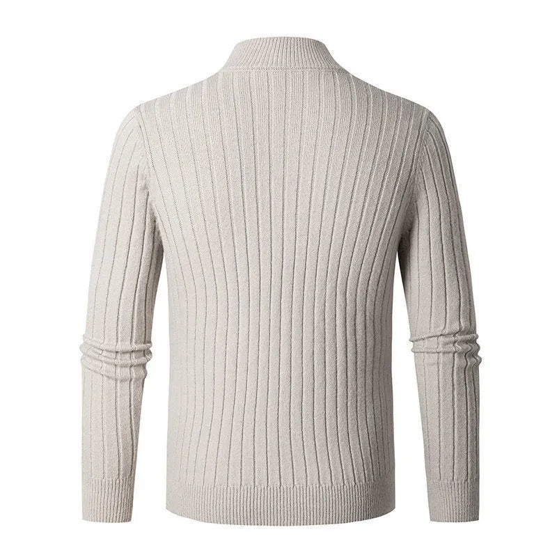 Herren Halb-Reißverschluss Strickpullover – Geripptes Oberteil mit Hochkragen - Image 2
