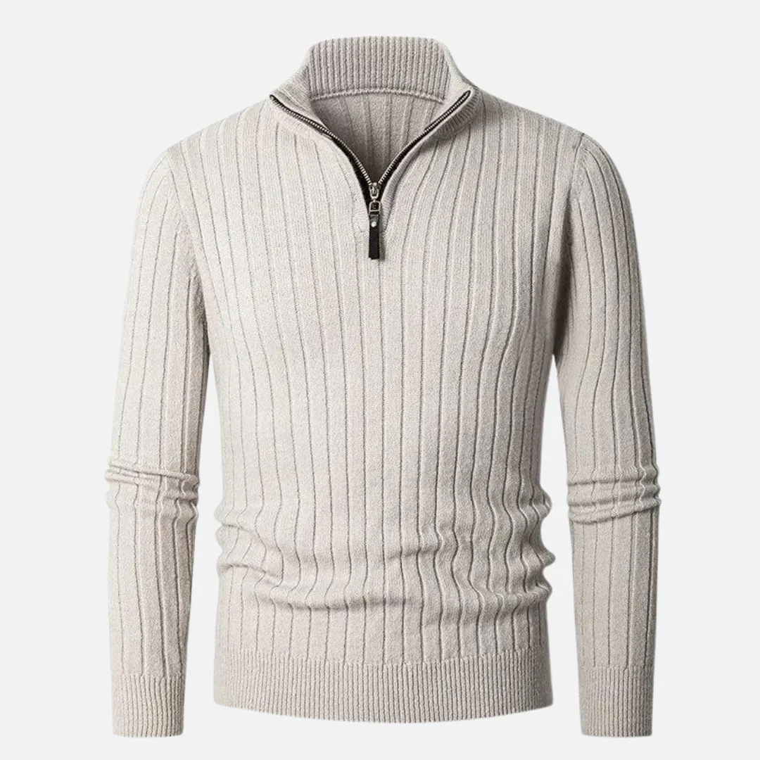 Herren Halb-Reißverschluss Strickpullover – Geripptes Oberteil mit Hochkragen - Image 4