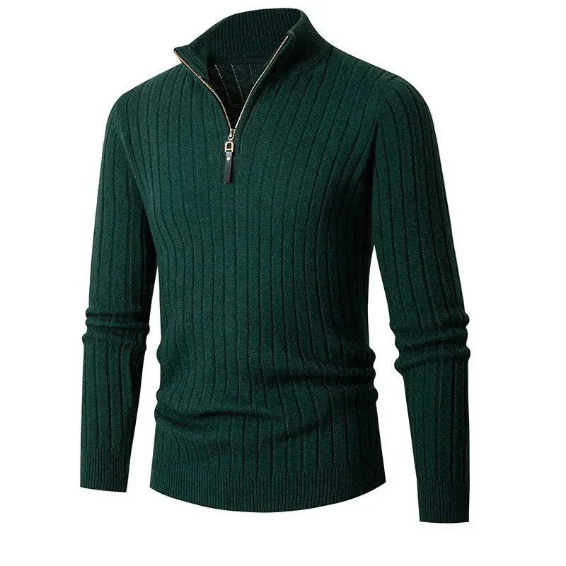 Herren Halb-Reißverschluss Strickpullover – Geripptes Oberteil mit Hochkragen - Image 7