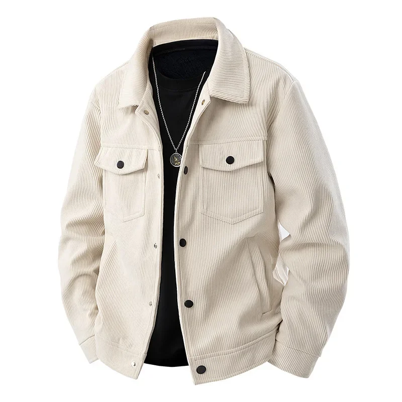 Herren Knopfleisten Cordjacke – Pattentaschen auf der Brust im Shacket-Stil - Image 2