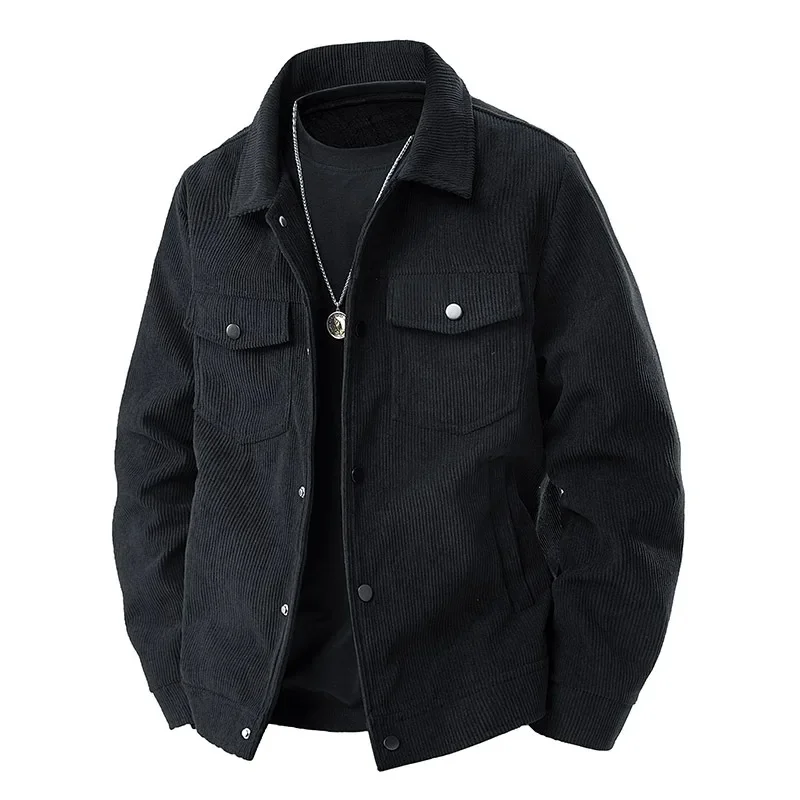 Herren Knopfleisten Cordjacke – Pattentaschen auf der Brust im Shacket-Stil - Image 3