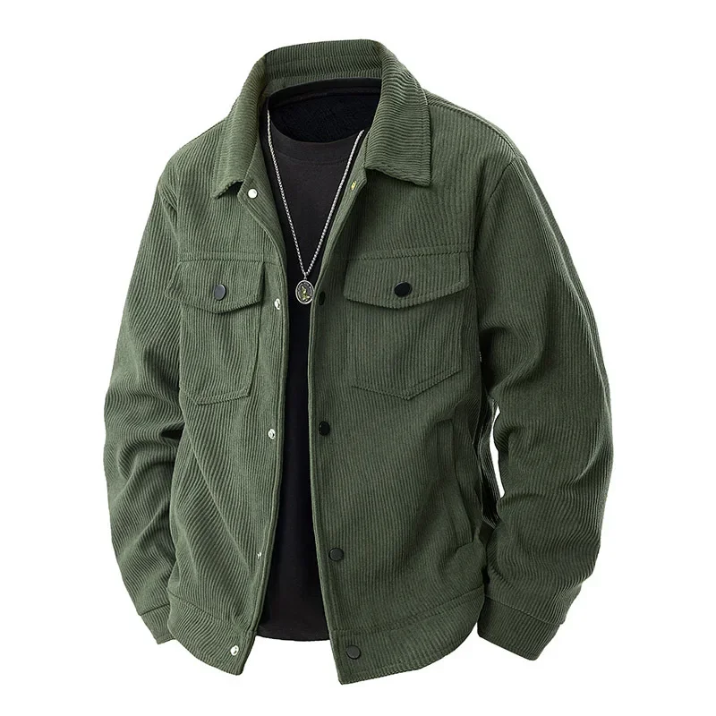 Herren Knopfleisten Cordjacke – Pattentaschen auf der Brust im Shacket-Stil - Image 4
