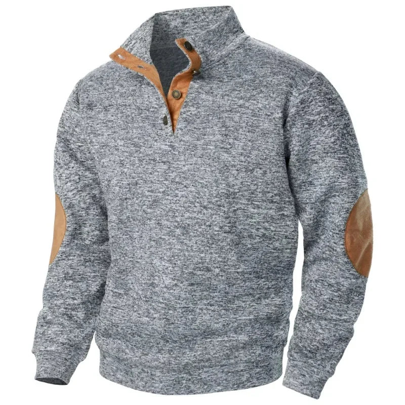 Herren Pullover Stehkragen - Mit Knopfverschluss und Ellenbogen-Details - Image 2