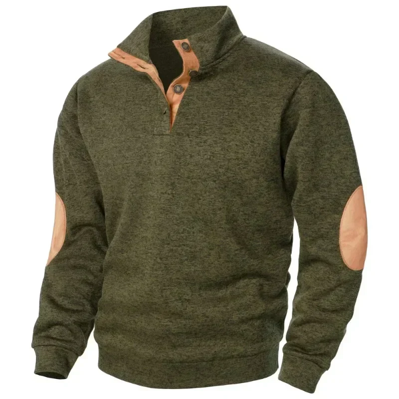 Herren Pullover Stehkragen - Mit Knopfverschluss und Ellenbogen-Details - Image 4