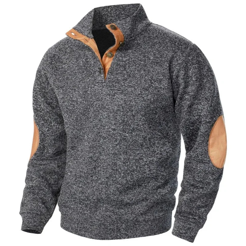 Herren Pullover Stehkragen - Mit Knopfverschluss und Ellenbogen-Details - Image 5
