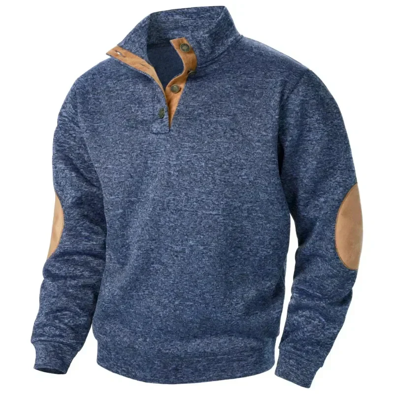 Herren Pullover Stehkragen - Mit Knopfverschluss und Ellenbogen-Details - Image 6