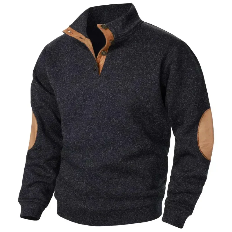 Herren Pullover Stehkragen - Mit Knopfverschluss und Ellenbogen-Details - Image 8