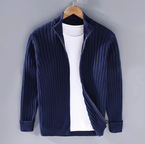 Herren Rippstrick Cardigan – Voll-Reißverschluss mit Stehkragen - Image 4