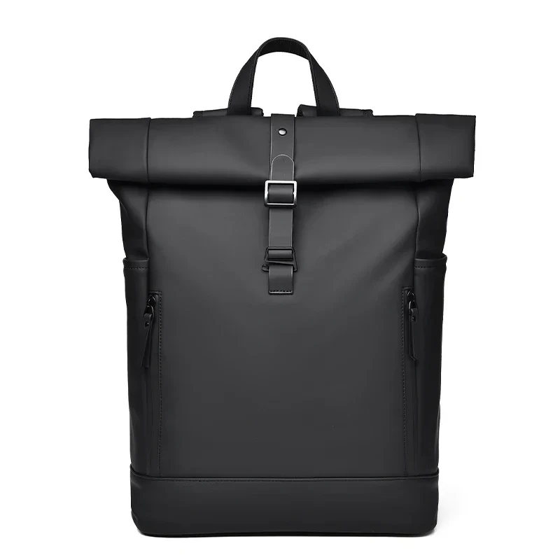 Herren Schwarzer Rolltop Rucksack - Wasserdicht Minimalistischer Stil - Image 3
