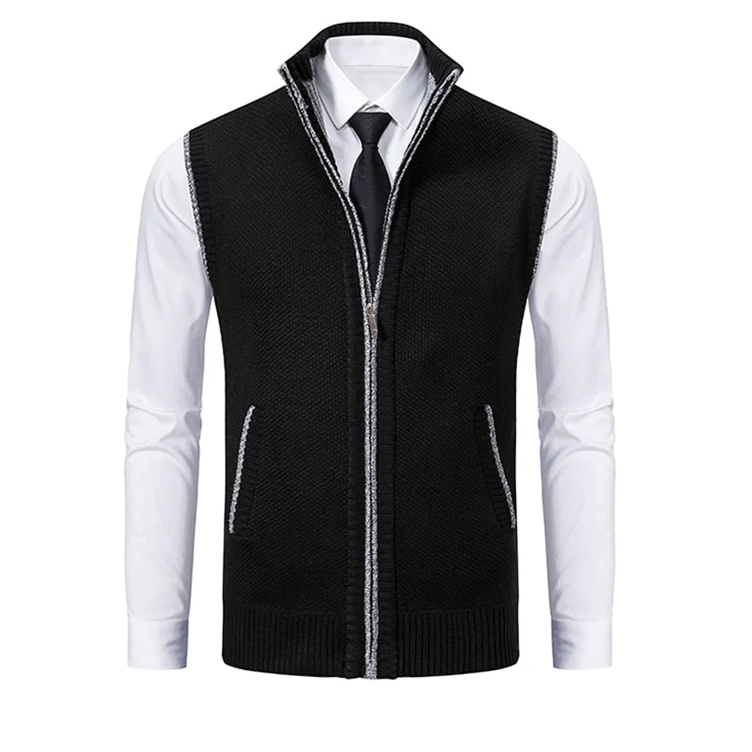 Herren Stehkragen Gilet - Gestrickte Weste mit Reißverschluss
