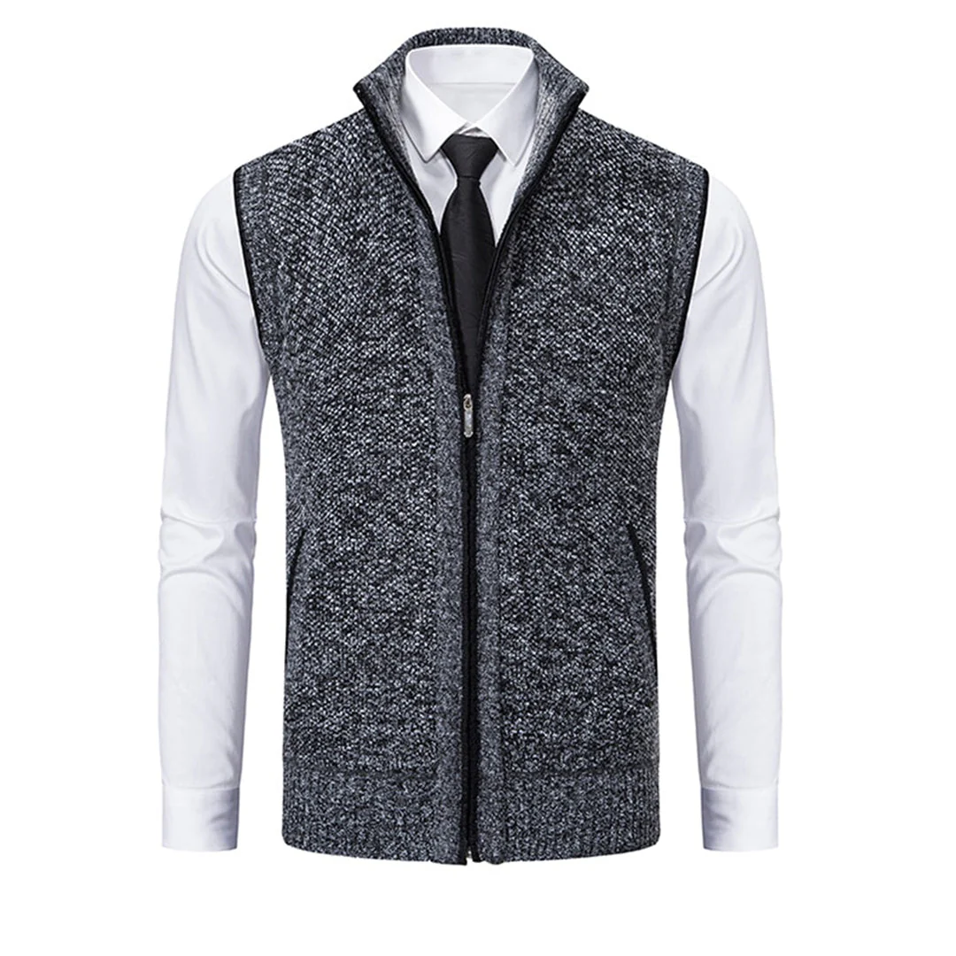 Herren Stehkragen Gilet - Gestrickte Weste mit Reißverschluss - Image 13