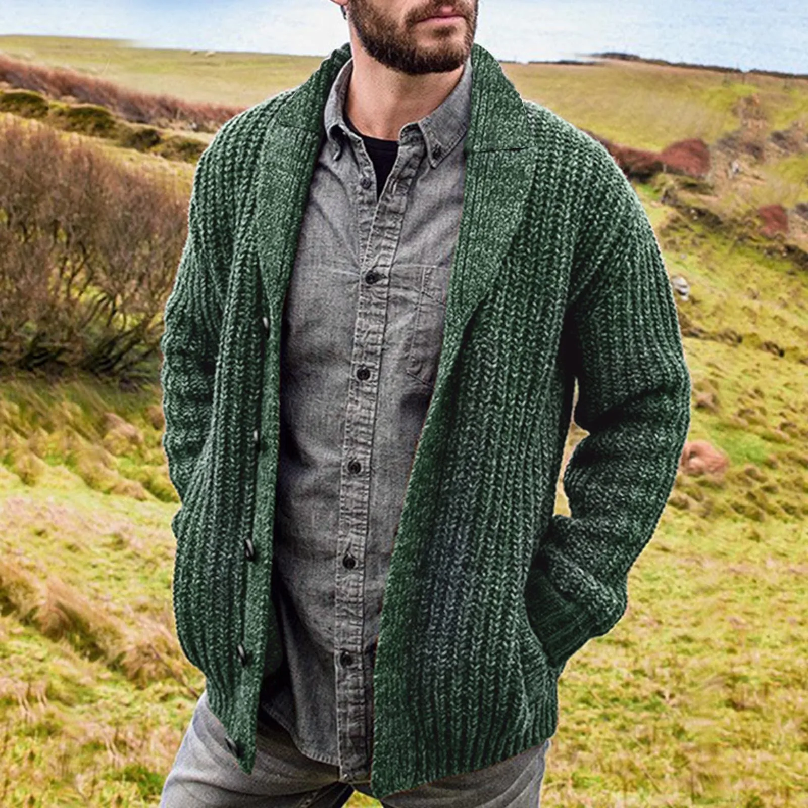 Herren-Strickcardigan – mit Knöpfen und Stehkragen - Image 2