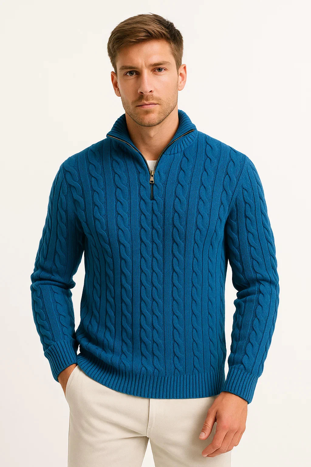 Herren Strickpullover - Stehkragen mit Viertelreißverschluss - Image 5