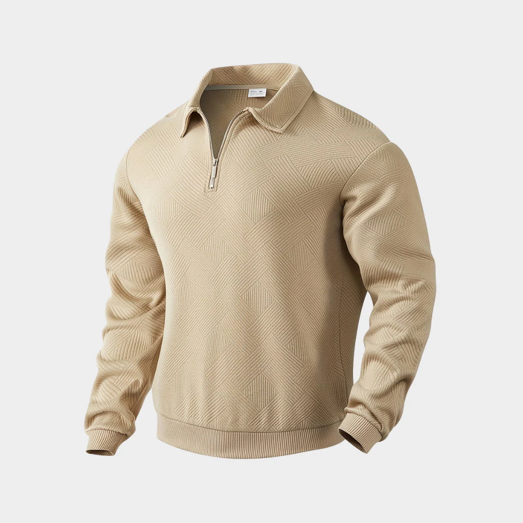 Herren Strukturierter Polo Pullover - Viertel-Reißverschluss mit Langarm - Image 5