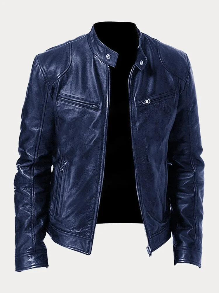 Herren Texturierte Biker Jacke - Stehkragen mit Reißverschlusstaschen - Image 10