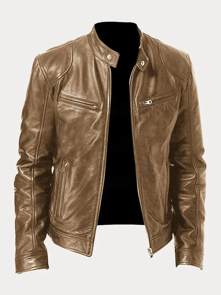 Herren Texturierte Biker Jacke - Stehkragen mit Reißverschlusstaschen - Image 12