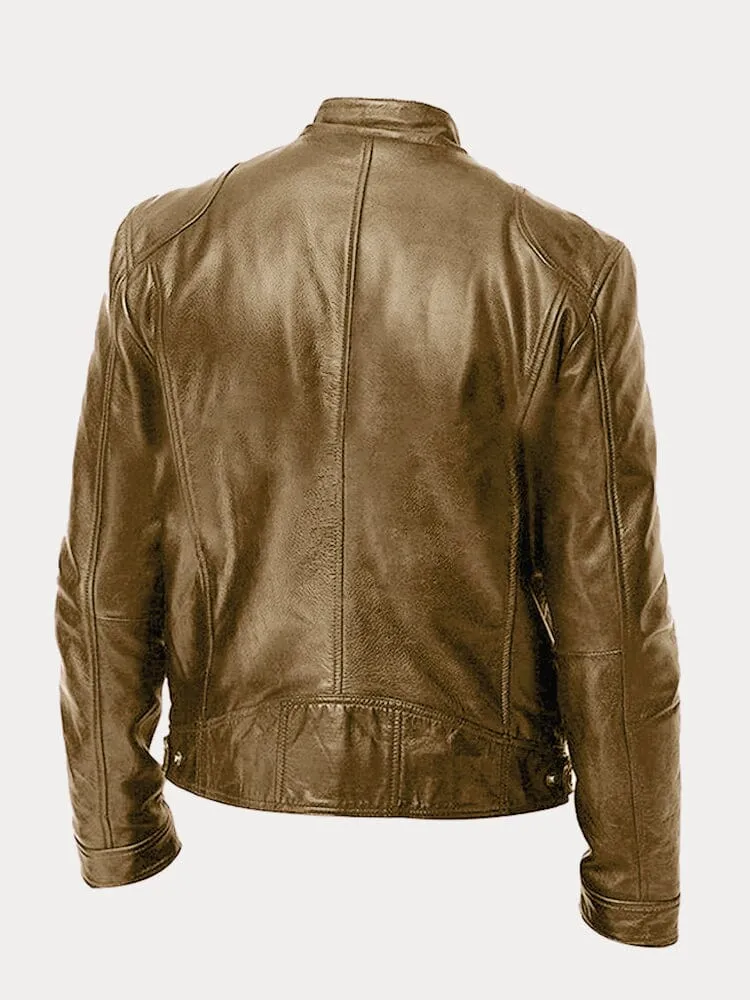 Herren Texturierte Biker Jacke - Stehkragen mit Reißverschlusstaschen - Image 7