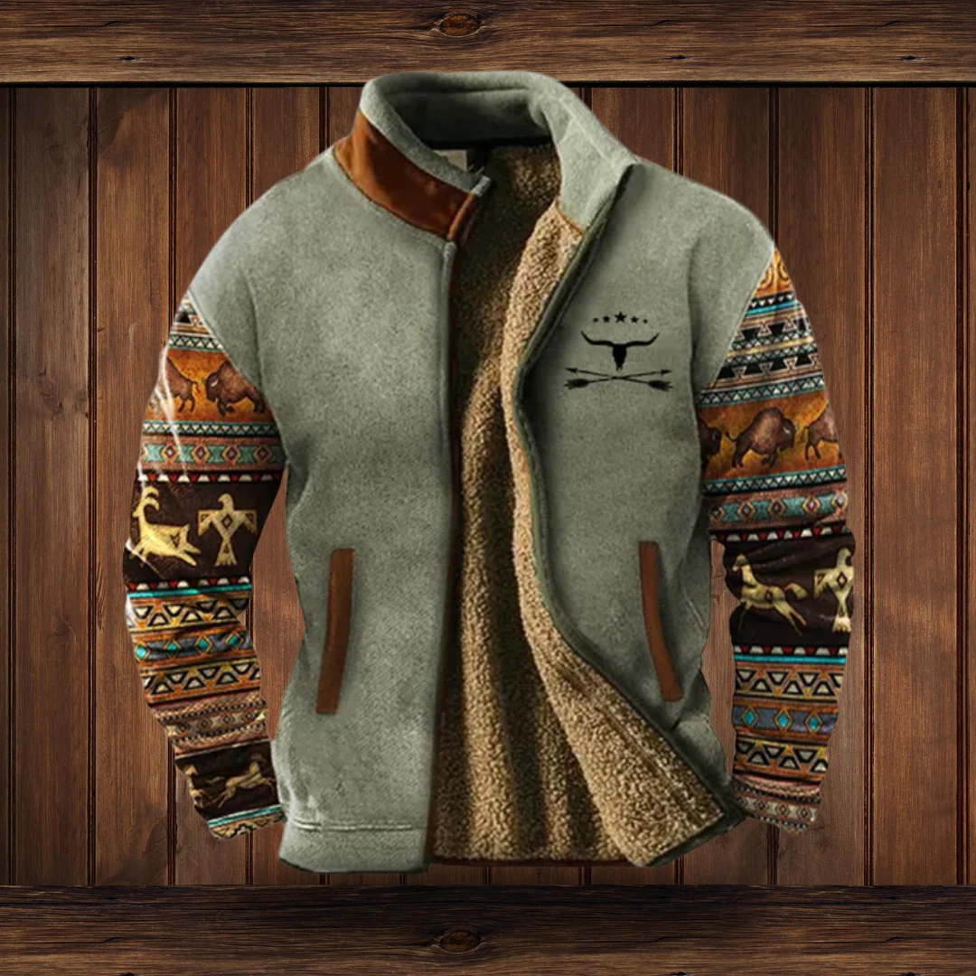 Herren Tribal Muster Jacke - Weiche Textur mit Stehkragen - Image 6