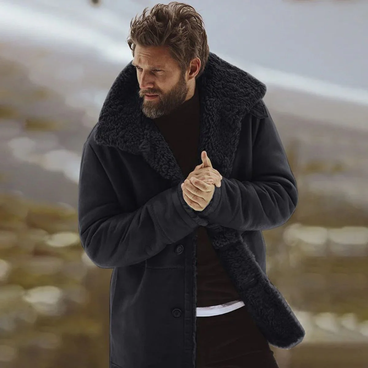 Herren Wintermantel – Gefütterter Klassischer Mantel - Image 3
