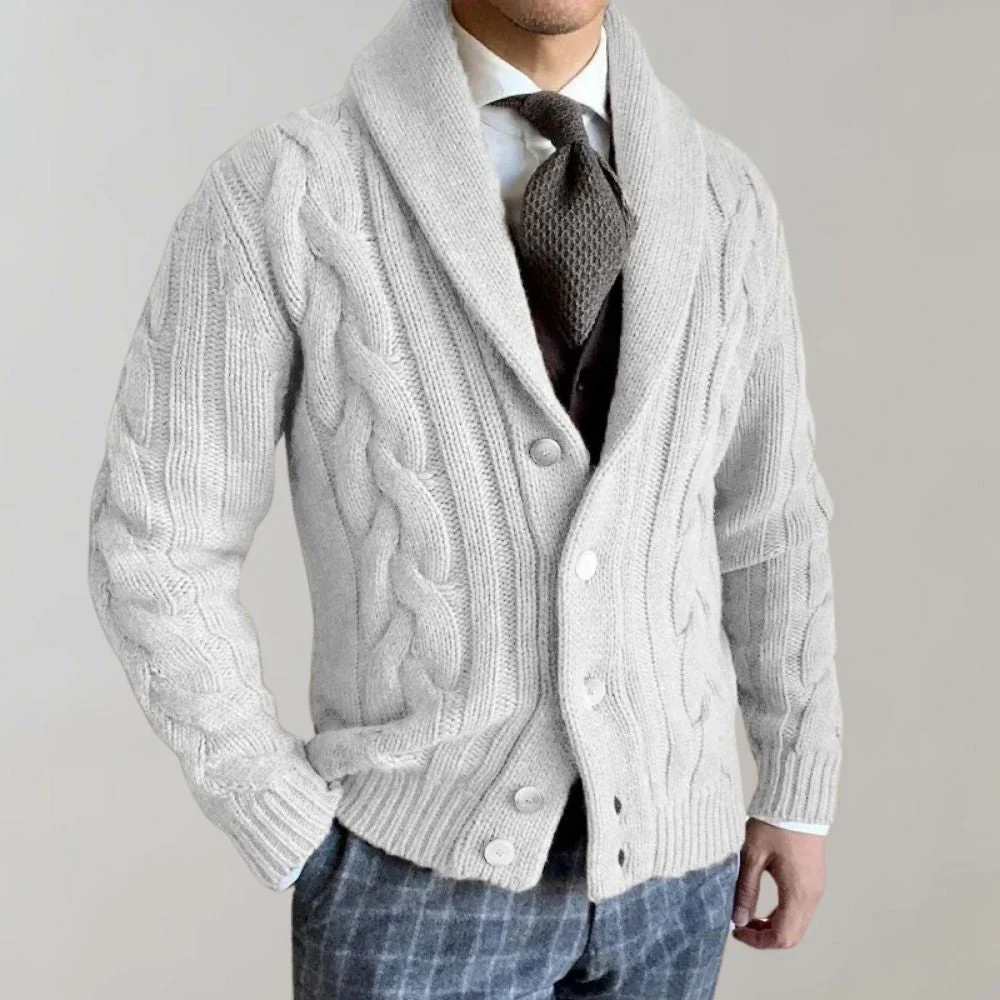Herren-Zopfmuster-Cardigan - Schalkragen-Stil - Image 2