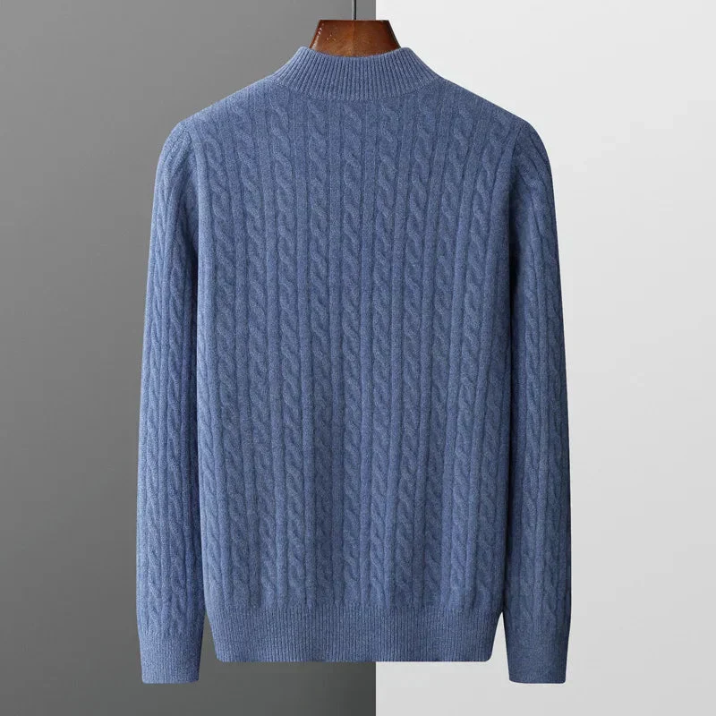 Herren Zopfstrick-Pullover – Viertel-Reißverschluss mit Stehkragen - Image 2